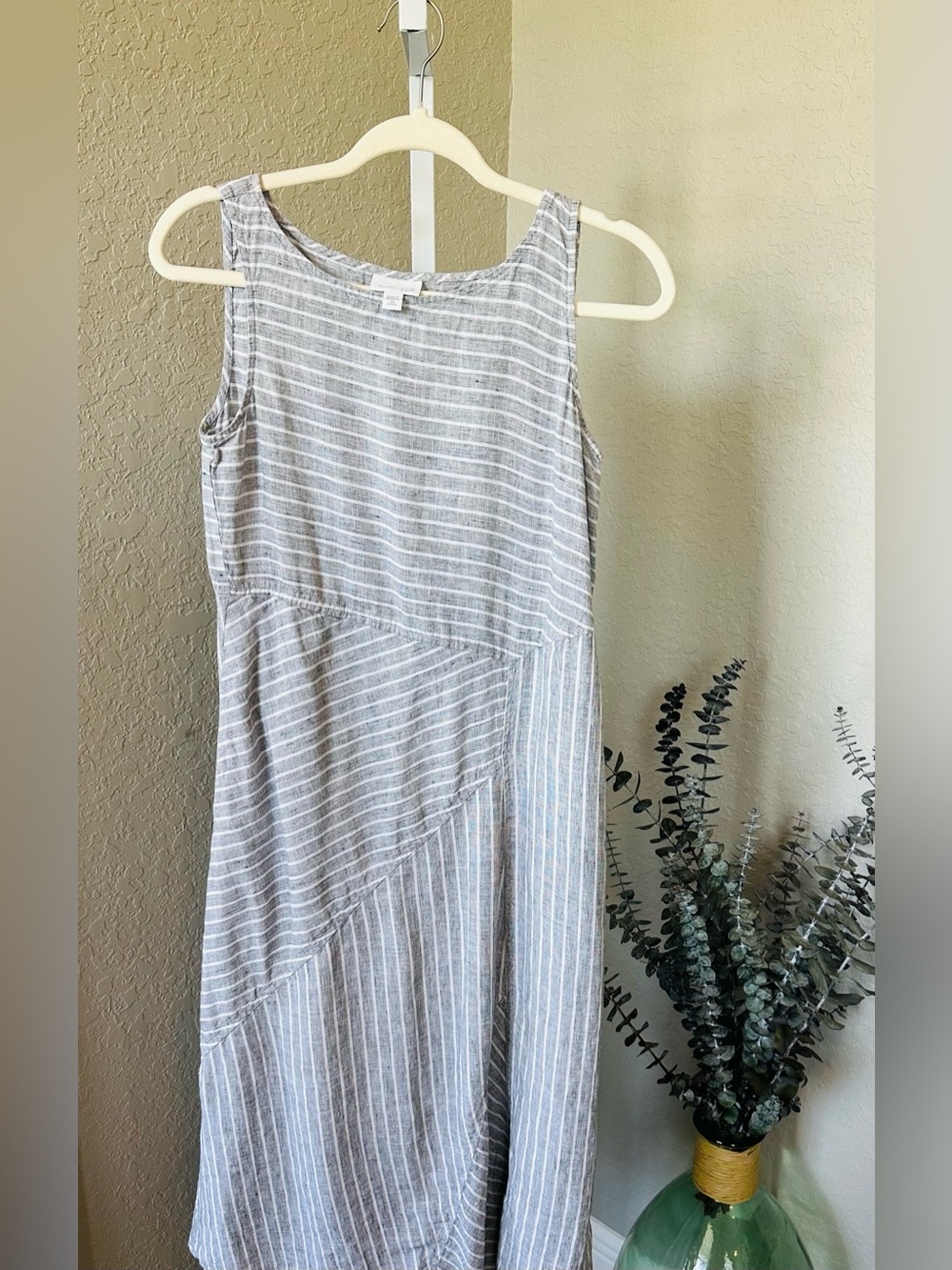 J.Jill 100% Linen gray and white asymmetric striped midi dress - Picture 2 of 6